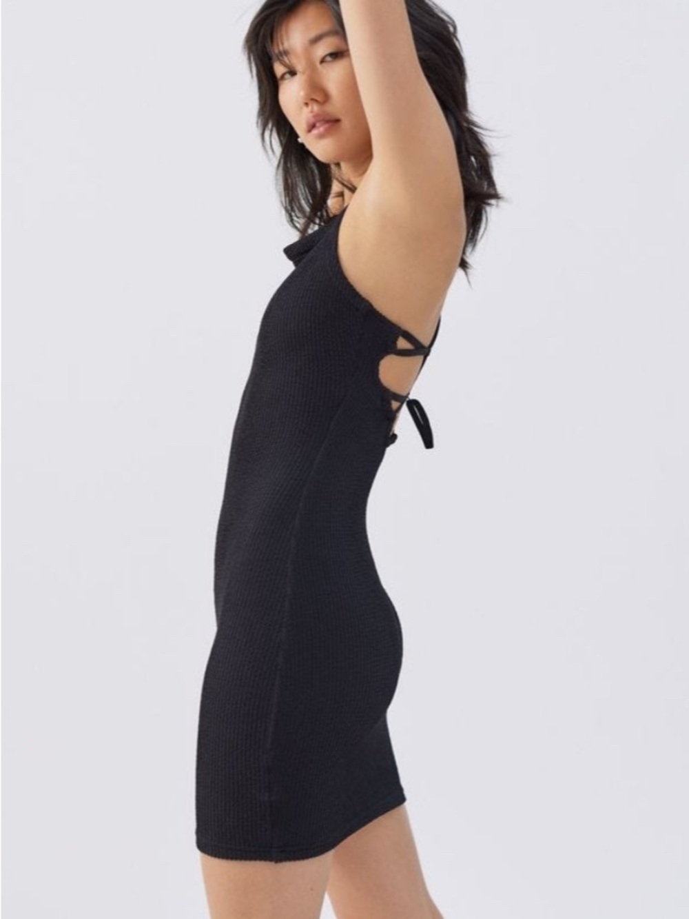 NWT UO Tyra Strappy-back Mini Dress Black Knit Spaghetti Strap Bodycon Large